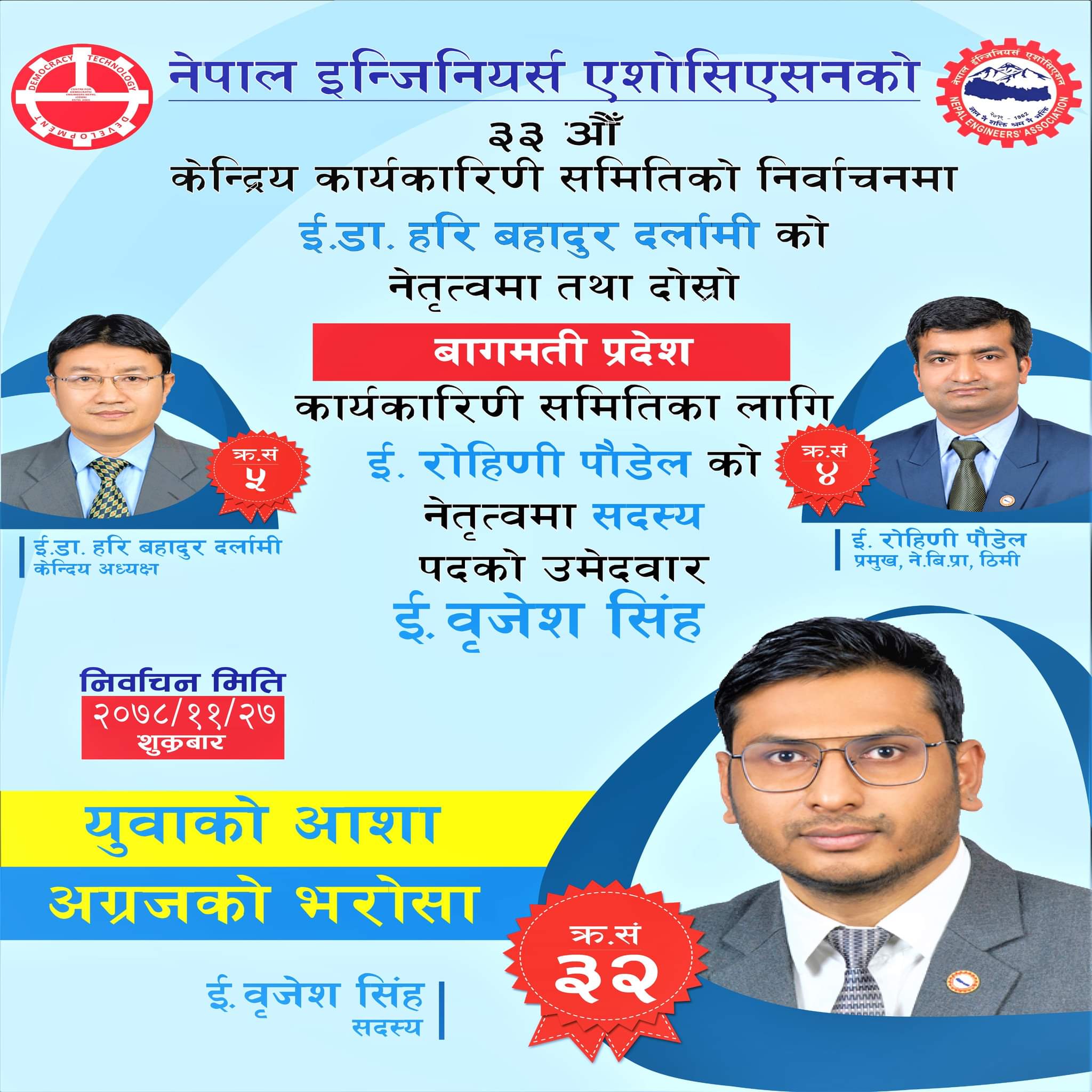 नेपाल इन्जिनियर्स एशोसिएसनको बाग्मती प्रदेश सदस्य पदमा वृजेश सिंहको उम्मेदवारी